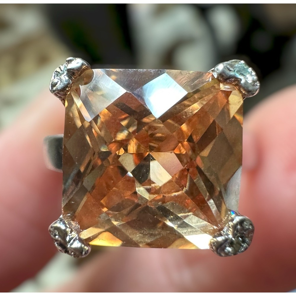 VTG FAS Accent Cocktail Ring Size 6 Brown Lab Topaz Clear CZ 925 Sterling 5.4g